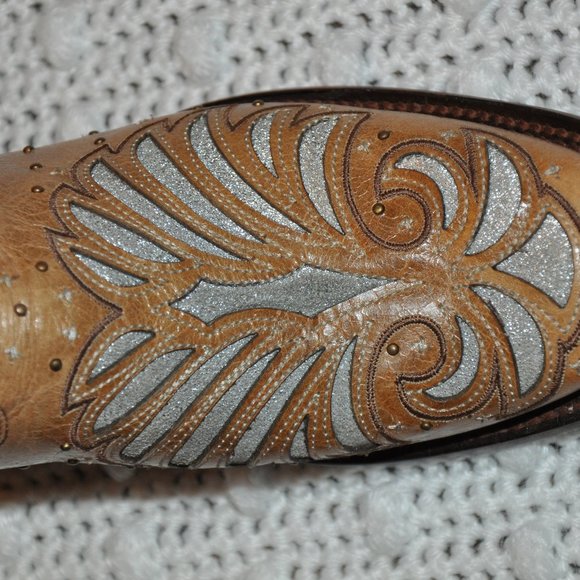 JB Dillon Womens Size 8.5 Western Boots Brown with Silver Inlay Pattern - Picture 6 of 7